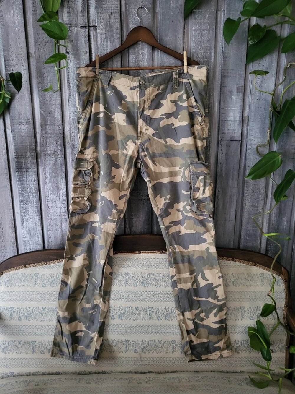 Cargo Pants 38x32 Regular Taper Streetwear Mens Camouflage